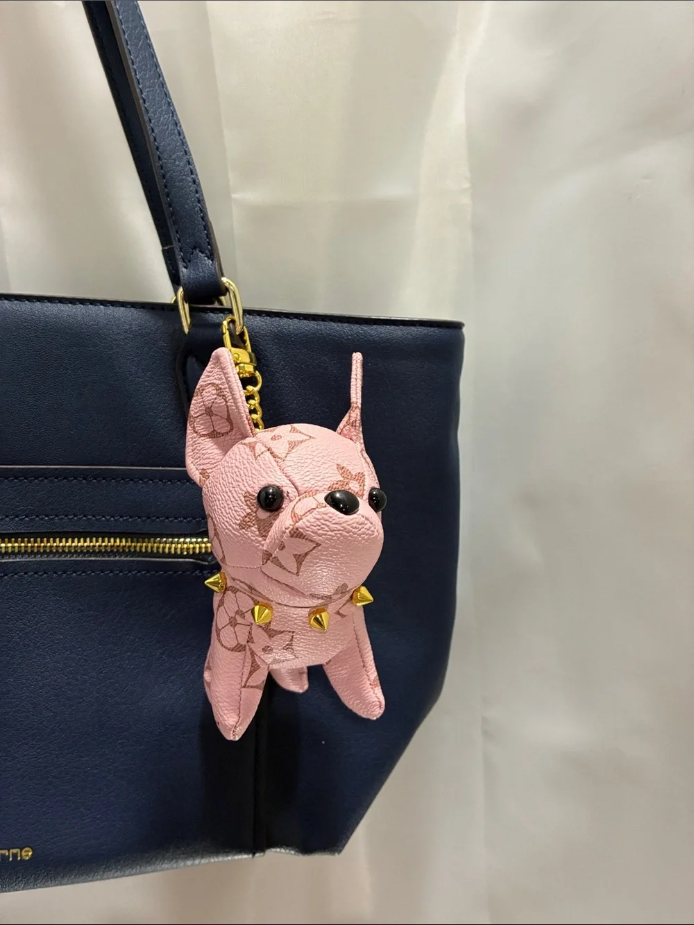 Fashionable French bulldog Inspired Teal Dog Keychain Plush with Gold Studs